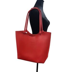 Fall 2019 Neiman Marcus Lg Faux Leather Shoulder Bag Bright Coral Tote